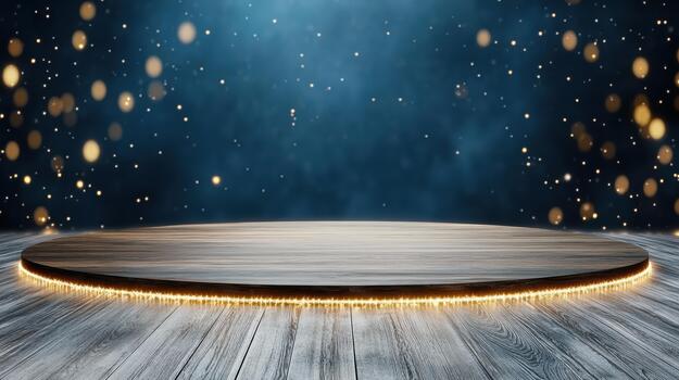Wooden stage with lights and bokeh effect photo
