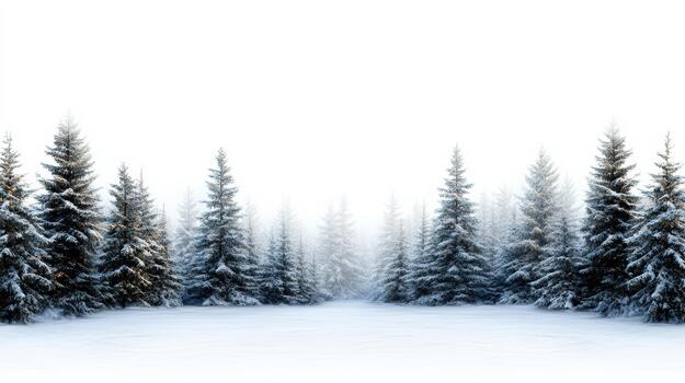 Winter landscape with snow covered trees and fog photo