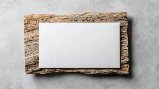 Blank white square on a wooden block photo
