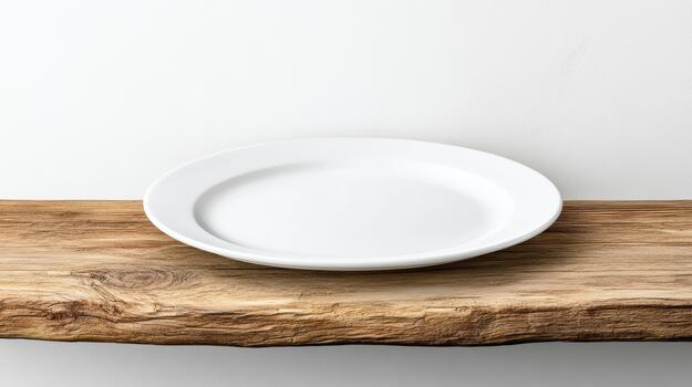 Empty plate on a wooden shelf photo