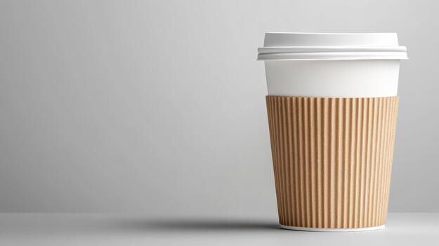 A coffee cup with a paper lid on a table photo