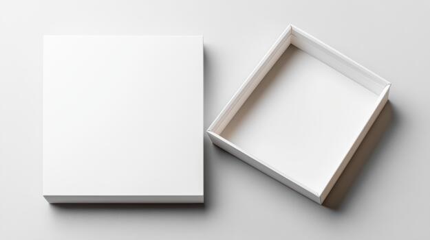 An empty white box on a table photo