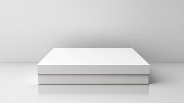 White rectangular box mockup on reflective surface with soft shadow and clean minimal mood photo