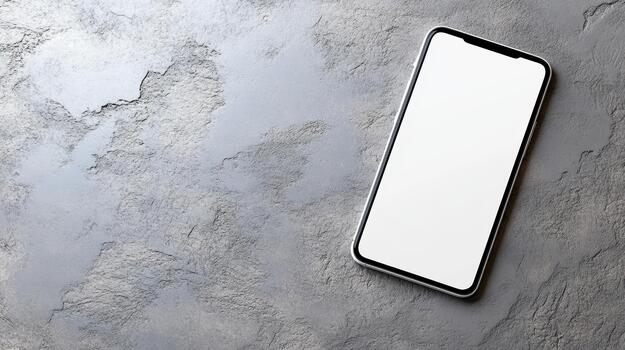 Blank smartphone mockup on textured concrete surface with soft light and minimal mood photo