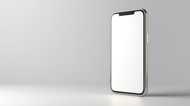 blanco teléfono inteligente Bosquejo angular en gris superficie con blanco pantalla evocando mínimo estado animico foto