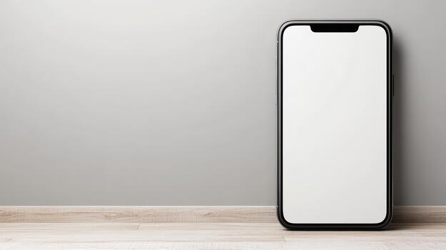 White smartphone mockup front view minimal interior calm scene photo