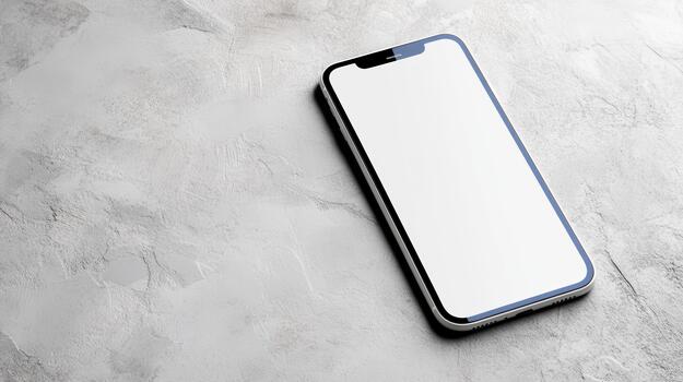 White smartphone mockup blank screen on textured concrete surface with soft shadow photo