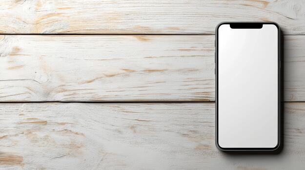 White smartphone mockup wooden background minimalist empty screen for app showcase photo