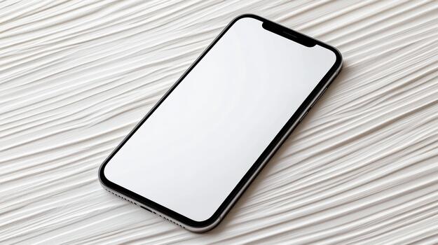 White smartphone mockup blank screen on textured fabric, minimal modern feel photo