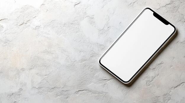 White smartphone mockup on textured concrete surface with minimalist clean screen photo
