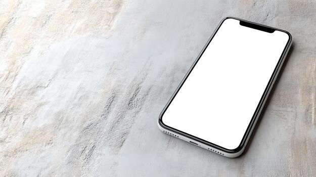 White smartphone mockup on textured surface with soft rim light and blank screen photo