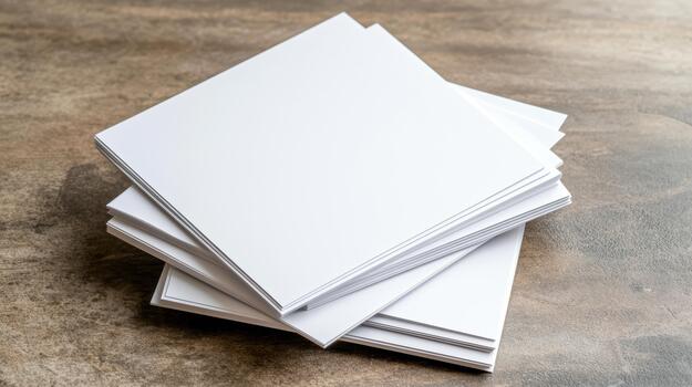 Stack of blank white paper on wooden table photo