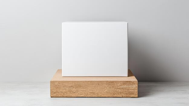 A white box on a wooden block photo