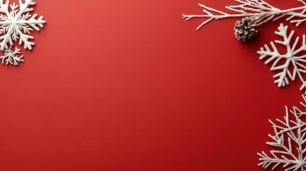 Christmas background with snowflakes on red background photo