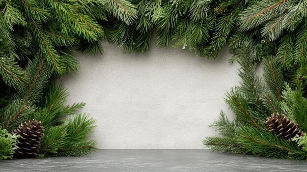 Christmas background with fir trees and cones photo