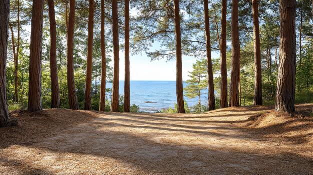 A dirt path through a forest with trees on both sides photo