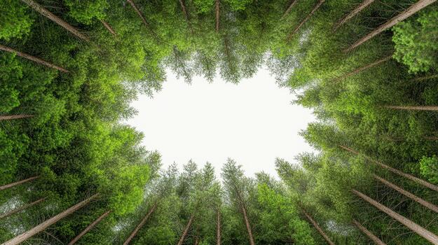 A view of a forest with tall trees photo