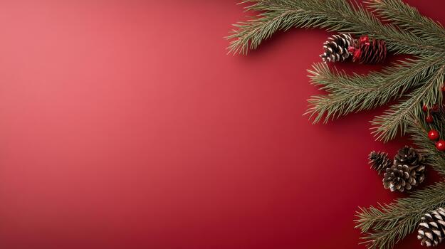 Navidad árbol rama con bayas y conos en rojo antecedentes foto