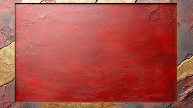A red and gold frame on a stone wall photo