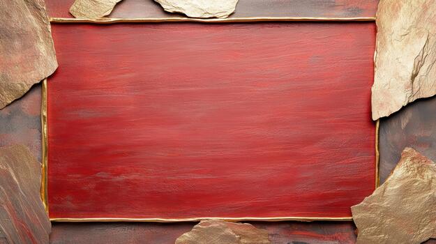 A red square frame with gold paint on it photo