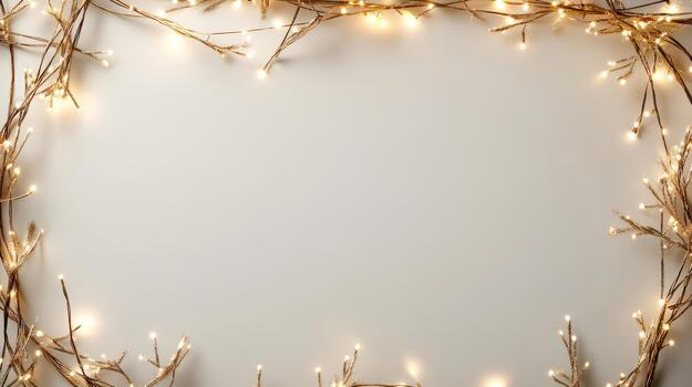 Christmas frame with christmas lights on white background photo