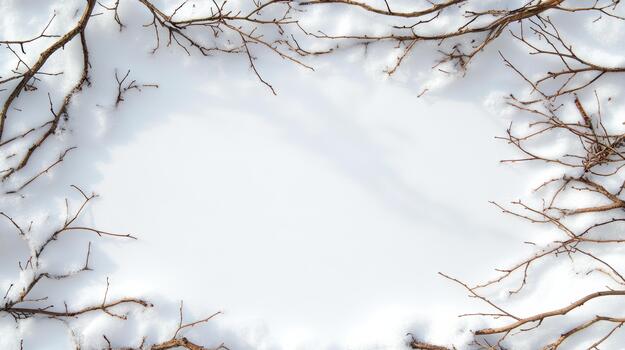 Winter frame with branches and snow on the ground photo
