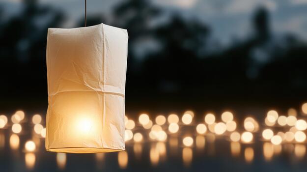 A white paper lantern hanging from a string photo