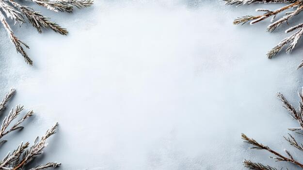 Christmas frame with snow and fir branches on a white background photo