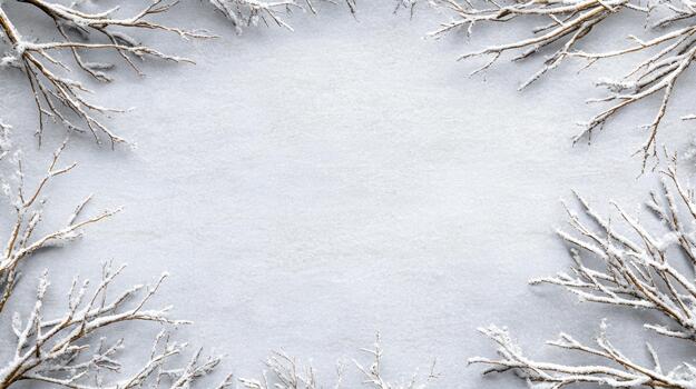 Winter background with snow covered branches and a frame photo