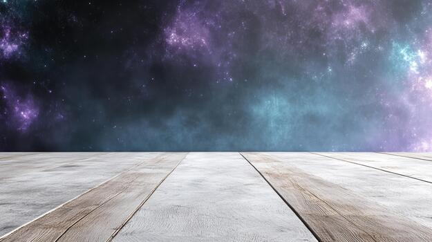 Wood floor with galaxy background photo