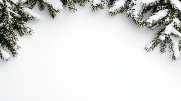 Navidad árbol ramas cubierto en nieve en un blanco antecedentes foto