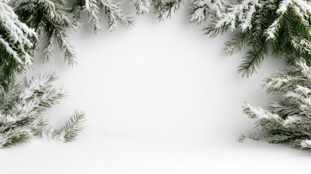 Christmas frame with snow covered fir branches on white background photo