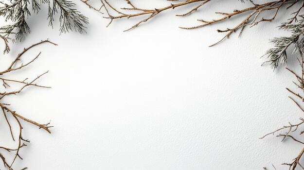 Christmas frame with branches and pine needles on white background photo