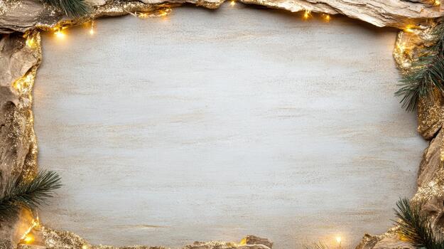 Christmas frame with garland and christmas lights on a white background photo