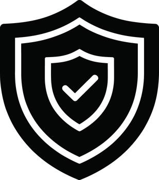 Black shield icon with white checkmark symbolizing security and protection vector