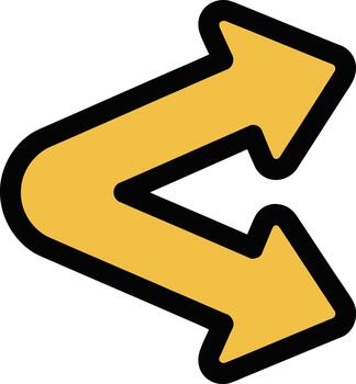 Yellow arrows showing a sharp turn or u turn vector