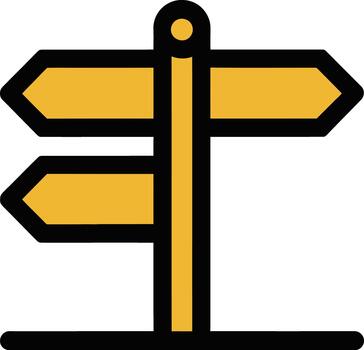 Yellow directional signpost with two arrows pointing left and right vector