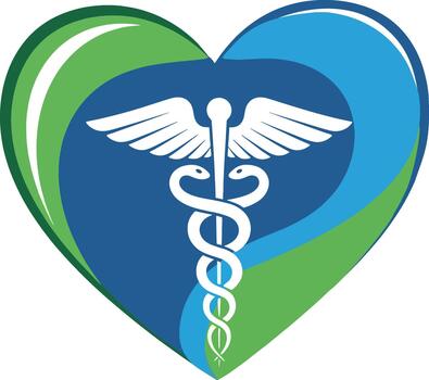 Caduceus Within a Heart Shape symbolizing health and care vector