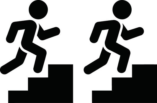 Two figures running up stairs in a simple graphic style vector