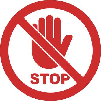Red stop hand symbol with diagonal line and text vector