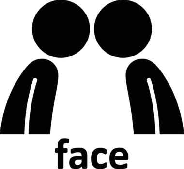 Two abstract figures facing each other with the word face vector