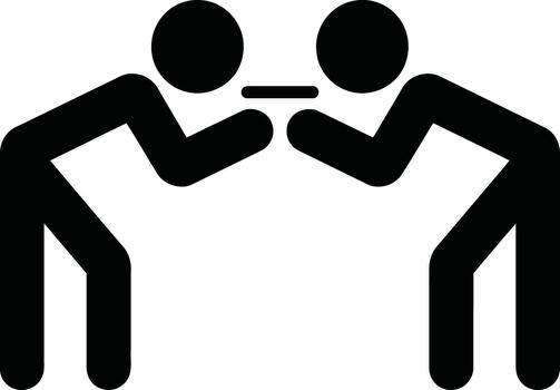 Two stick figures facing each other in a confrontation vector