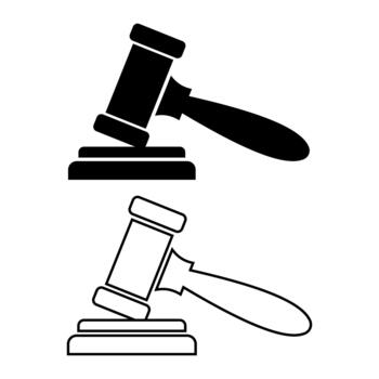 Set of judge gavel icons in solid and outline style on a clean white background vector