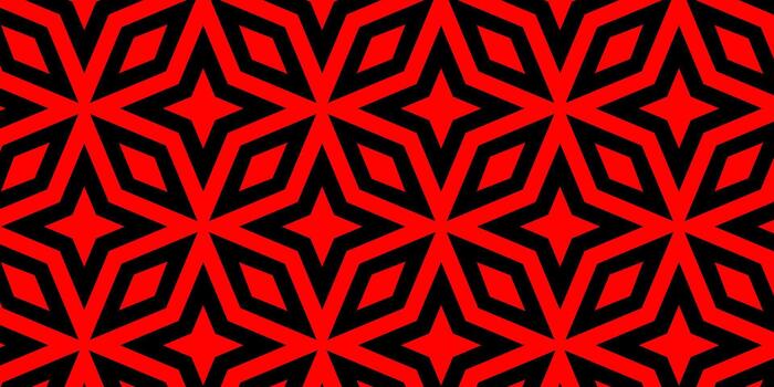 Geometric red and black star pattern forming a bold, repeating abstract background vector