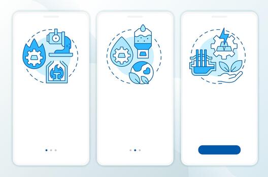 Extractive metallurgy methods blue onboarding mobile app screen. Industry. Walkthrough 3 steps editable graphic instructions with linear concepts. UI, UX, GUI vector