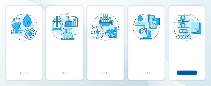 Steel manufacturing process blue onboarding mobile app screen. Metallurgy. Walkthrough 5 steps editable graphic instructions with linear concepts. UI, UX, GUI vector