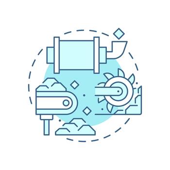 Crushing and grinding soft blue concept icon. Reduces the size of ore. Stage of metallurgical process. Metallurgy. Round shape line illustration. Abstract idea. Graphic design. Easy to use in vector
