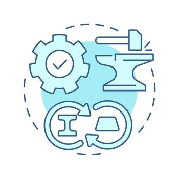 Alloying soft blue concept icon. Metal shaping. Combining and forming iron materials. Stage of metallurgical process. Round shape line illustration. Abstract idea. Graphic design. Easy to use in vector