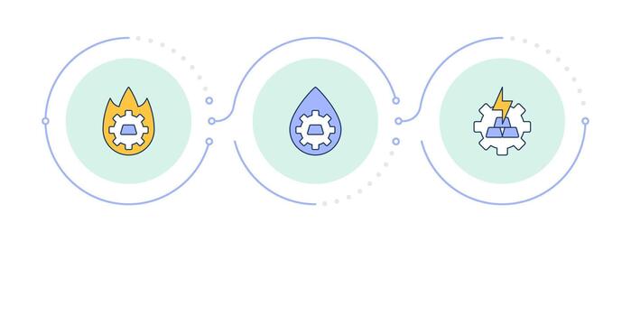 Extractive metallurgy methods infographic 3 steps. Heavy industry manufacturing methods. Flow chart infochart. Editable info graphics icons vector