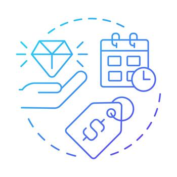 Purchase behavior blue gradient concept icon. Buying decision, planner. Prices tag, commerce. Round shape line illustration. Abstract idea. Graphic design. Easy to use in infographic, article vector